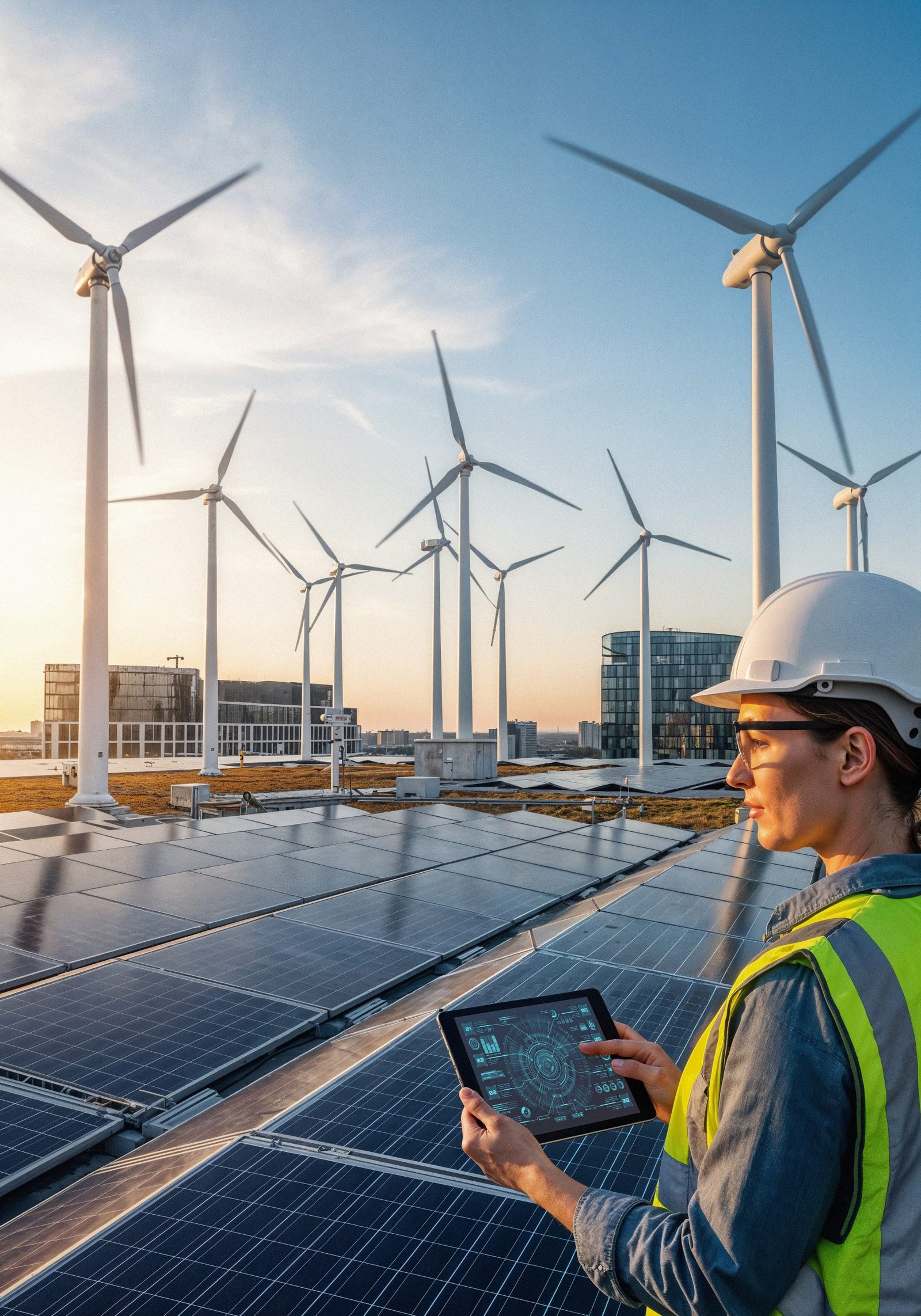 Yenilenebilir enerji sahasını inceleyen mühendis
